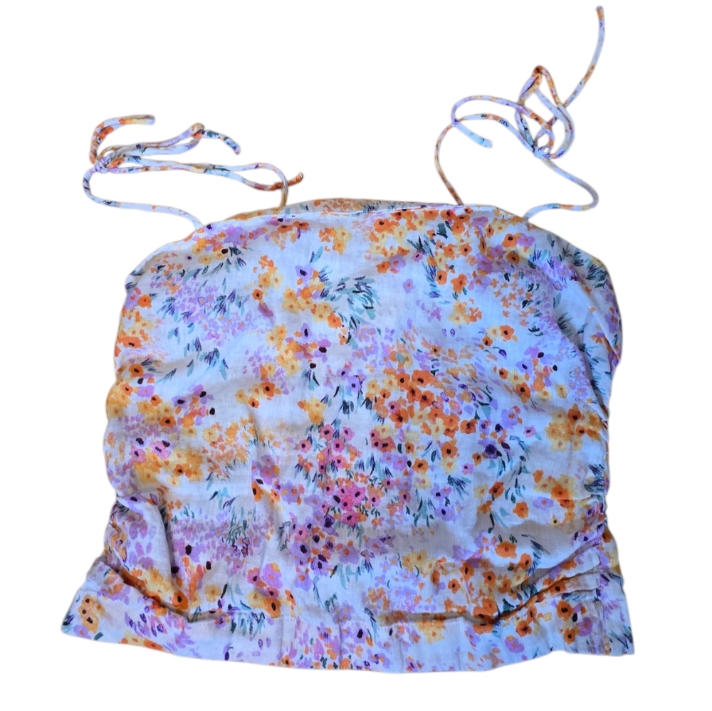 3/$15 H&M Floral Smocked Linen Crop Top Size Small